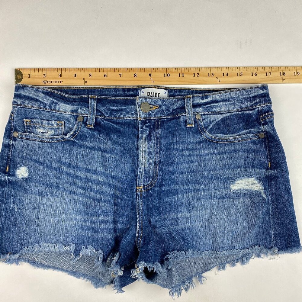 Paige Denim Daryn Jean Distressed Shorts Size 31 Medium Wash Cutoff - Picture 8 of 13